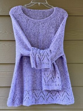 Handmade Knit Alpaca Silk Lurex Elegant Lavender Purple Lightweight Sweater XL